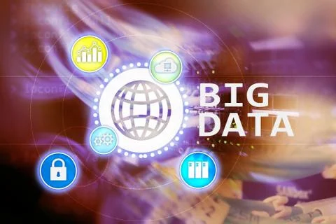 Big data analysing server. Internet and technology. Illustrazione stock