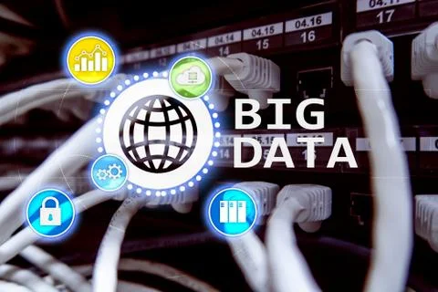 Big data analysing server. Internet and technology. Illustrazione stock