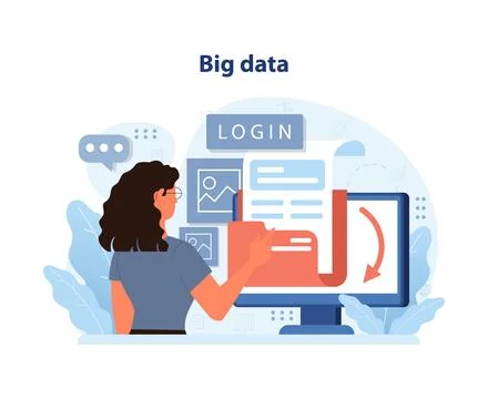 Big Data Analysis. An analyst navigates through vast datasets. 스톡 일러스트