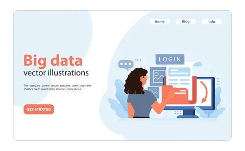 Big Data Analysis. An analyst navigates through vast datasets. 스톡 일러스트
