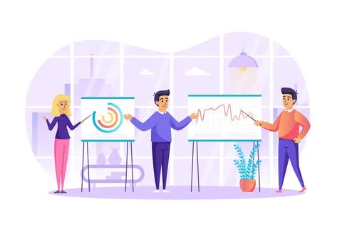 Big data analysis and Market research concept. Business analysts working on p Stock Illustration