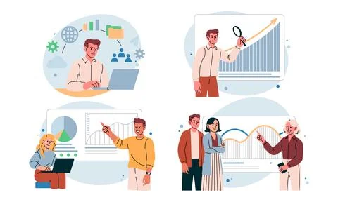 Big data analysis. Business people chart. Digital platform. Analytics gathering Stock Illustration
