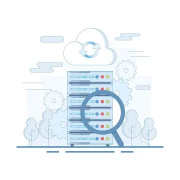 Big Data Analysis Concept. Data Server with Magnifying Glass. Stock Illustration