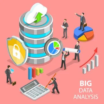 Big data analysis flat isometric vector concept. Illustrazione stock