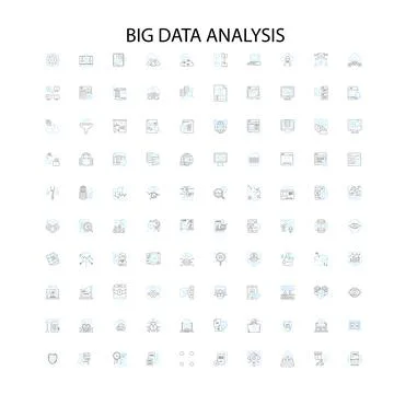 Big data analysis icons, signs, outline symbols, concept linear illustration Illustrazione stock