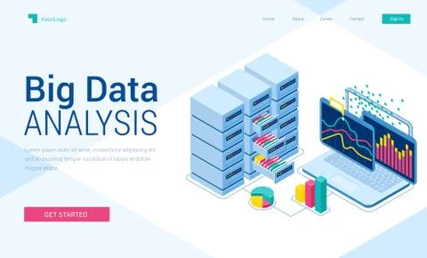 Big data analysis isometric landing page, banner Stock Illustration