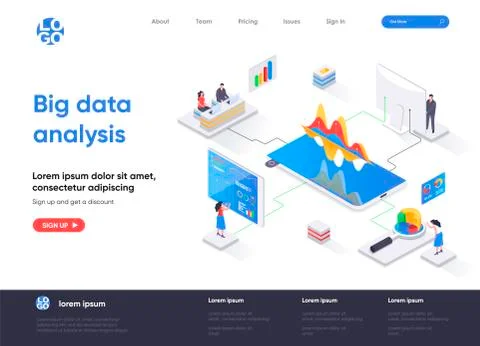 Big data analysis isometric landing page. Stock Illustration