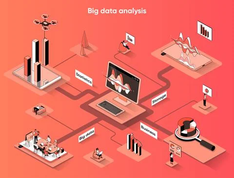 Big data analysis isometric web banner. Collection and analytics of business  Stock Illustration