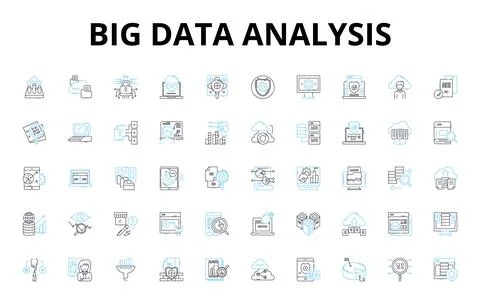 Big data analysis linear icons set. Analytics, Algorithms, Clustering Stockillustratie