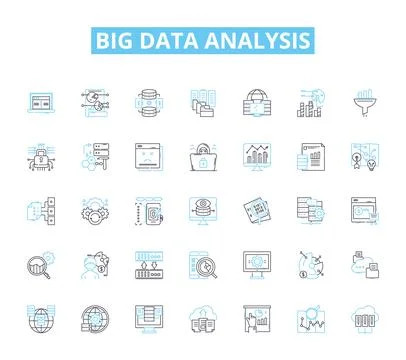 Big data analysis linear icons set. Analytics, Algorithms, Clustering Stockillustratie