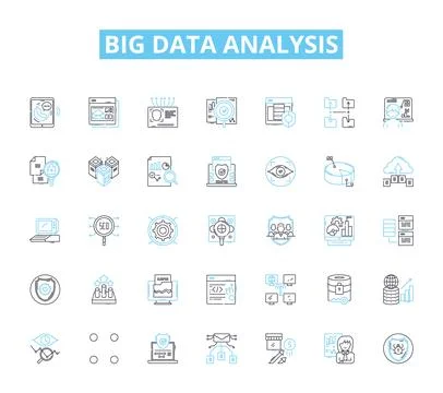 Big data analysis linear icons set. Analytics, Algorithms, Clustering Stockillustratie