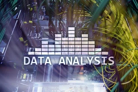 Big Data analysis text on server room background. Internet and modern technol Stock Illustration