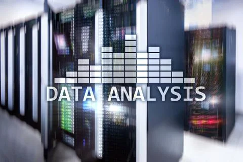 Big Data analysis text on server room background. Internet and modern technol Illustrazione stock