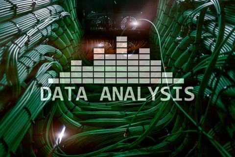 Big Data analysis text on server room background. Internet and modern technol Stock Illustration