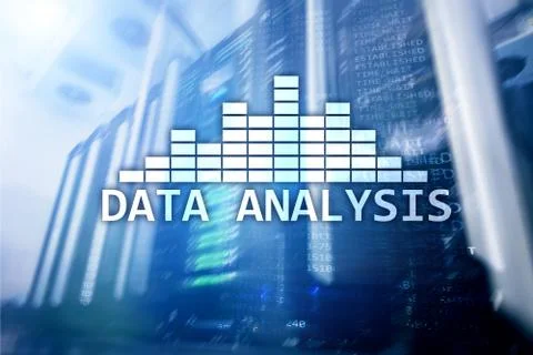 Big Data analysis text on server room background. Internet and modern technol Illustrazione stock