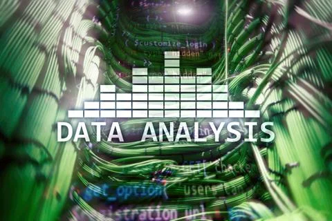 Big Data analysis text on server room background. Internet and modern technol Stock Illustration