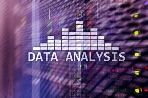 Big Data analysis text on server room background. Internet and modern technol Stock Illustration