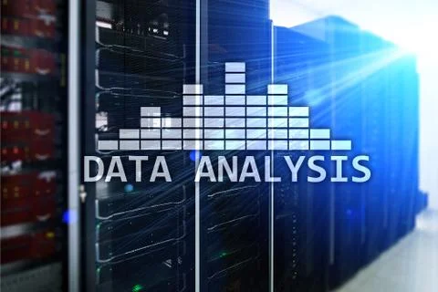 Big Data analysis text on server room background. Internet and modern technol Illustrazione stock