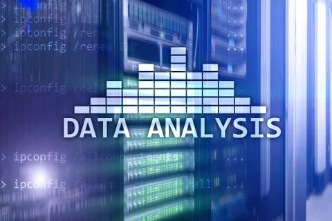 Big Data analysis text on server room background. Internet and modern technol Illustrazione stock