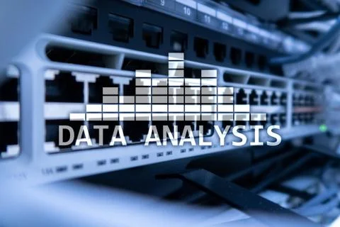 Big Data analysis text on server room background. Internet and modern technol Stock Illustration