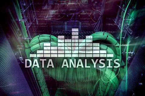 Big Data analysis text on server room background. Internet and modern technol Stock Illustration