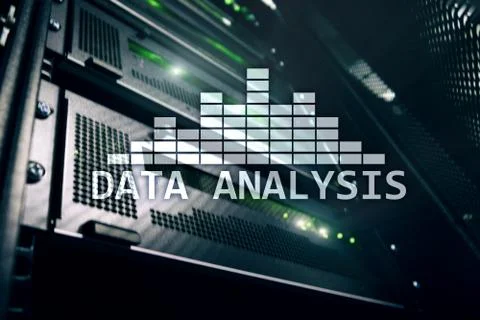 Big Data analysis text on server room background. Internet and modern technol Illustrazione stock