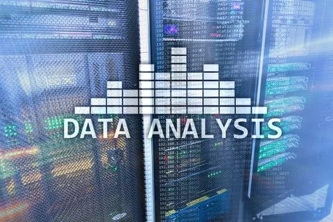Big Data analysis text on server room background. Internet and modern technol Illustrazione stock