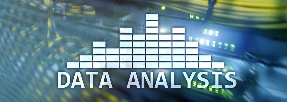 Big Data analysis text on server room background. Internet and modern technol Illustrazione stock