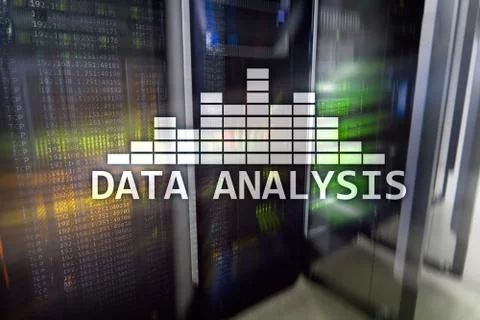 Big Data analysis text on server room background. Internet and modern technol Stock Illustration