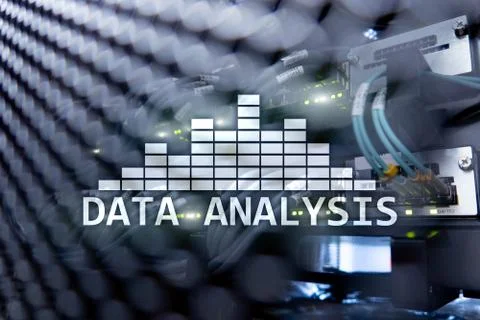 Big Data analysis text on server room background. Internet and modern technol Stock Illustration