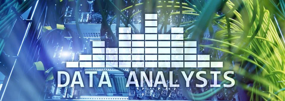 Big Data analysis text on server room background. Internet and modern technology Stock Illustration