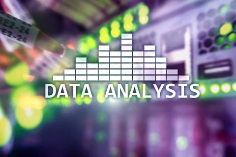Big Data analysis text on server room background. Internet and modern technology Illustrazione stock