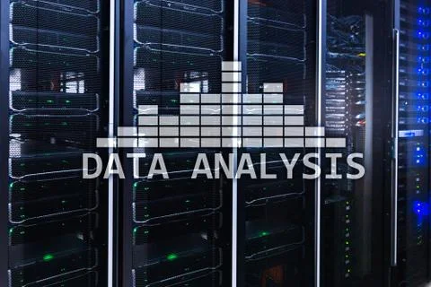 Big Data analysis text on server room background. Internet and modern technology 写真素材