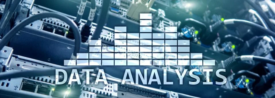 Big Data analysis text on server room background. Internet and modern technology Stock Photos
