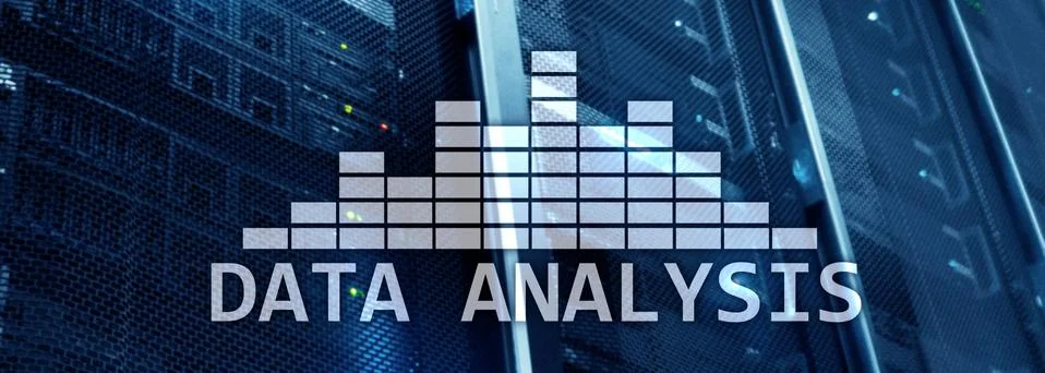 Big Data analysis text on server room background. Internet and modern technology Stock-Fotos