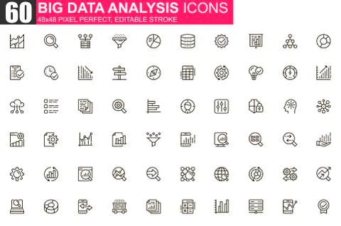 Big data analysis thin line icon set. イラスト素材