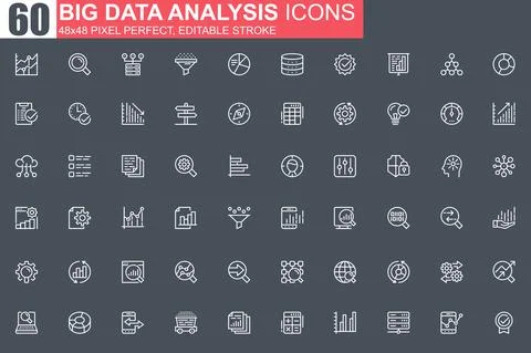 Big data analysis thin line icon set. 库存插图