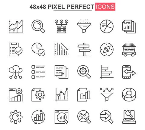 Big data analysis thin line icon set. Stock Illustration