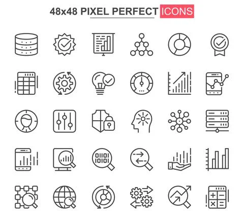 Big data analysis thin line icon set. Stock Illustration