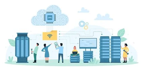 Big data analysis, tiny people work with digital information, reports on イラスト素材