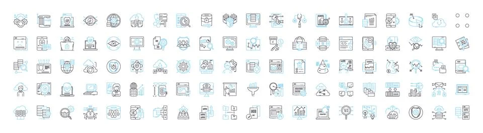 Big data analysis vector line icons set. Analytics, Mining, Storage, Patterns 库存插图