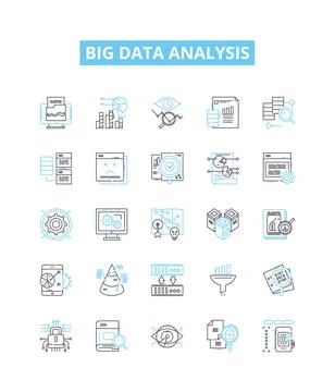 Big data analysis vector line icons set. Analytics, Mining, Storage, Patterns 库存插图