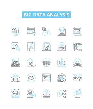 Big data analysis vector line icons set. Analytics, Mining, Storage, Patterns 库存插图