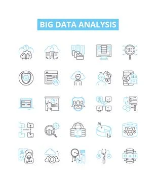 Big data analysis vector line icons set. Analytics, Mining, Storage, Patterns 库存插图