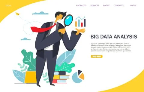 Big data analysis vector website landing page design template Stock Illustration