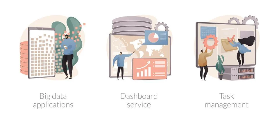 Big data analytics abstract concept vector illustrations. Illustrazione stock