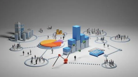 Big data analytics, abstract concept. Graphs and charts showing information a Stock Illustration