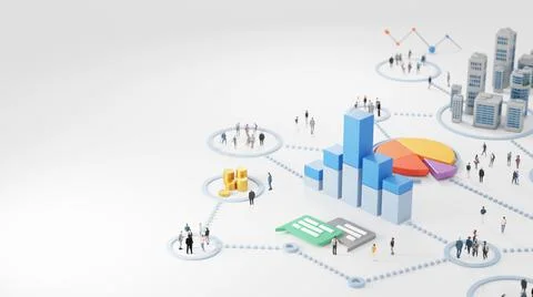 Big data analytics, abstract concept. Graphs and charts showing information a Illustrazione stock