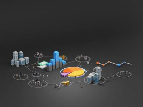 Big data analytics, abstract concept. Graphs and charts showing information a Stock Illustration