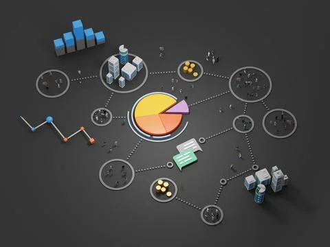 Big data analytics, abstract concept. Graphs and charts showing information a Stock Illustration